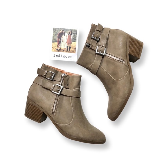 Indigo Shoes - MSRP $69 Indigo Rd Taupe Ankle Boots with Buckles Size 9 M